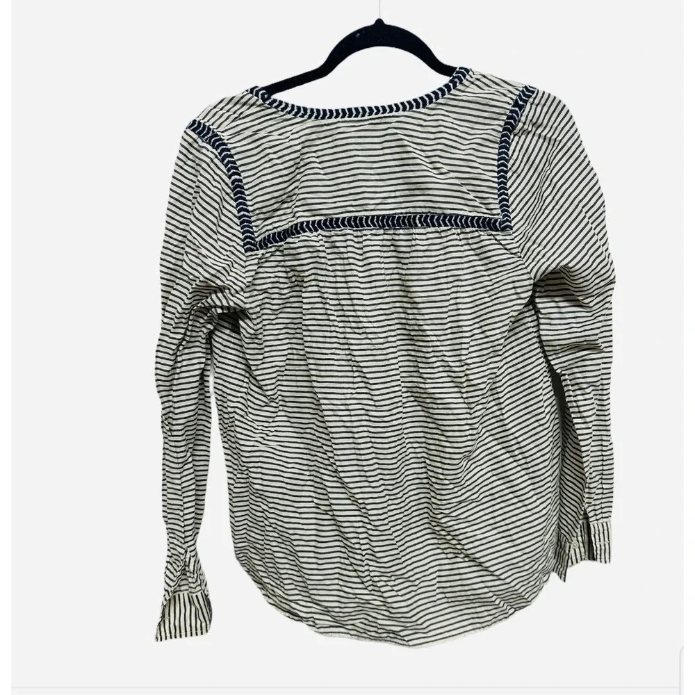 J.Crew Embroidered Peasant Top in Stripe Size Small Off White Black Red Blouse